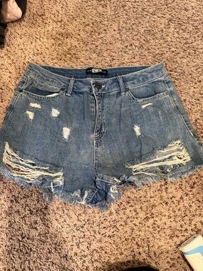 Rewash Denim Distressed Jean Shorts - Blue